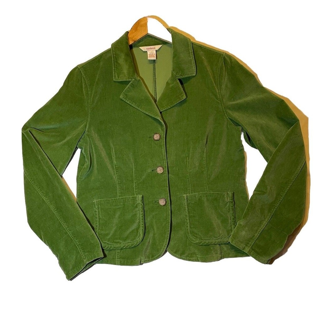 Sundance Blazer Women's 8 Jacket Green Velvet Velveteen Short 3 Front Button - Picture 2 of 8